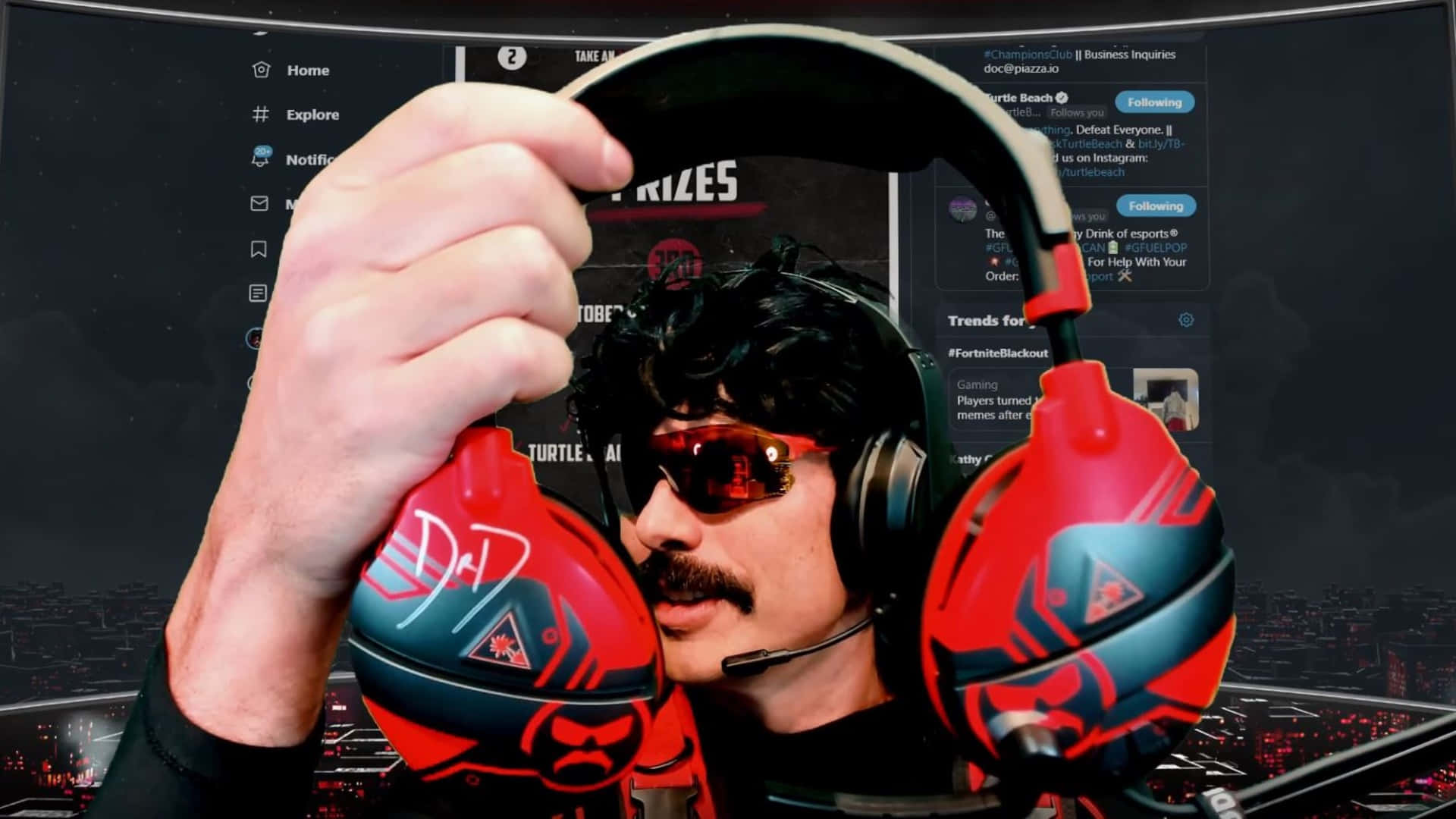 Dr Disrespect Showing Red Headphone Wallpaper