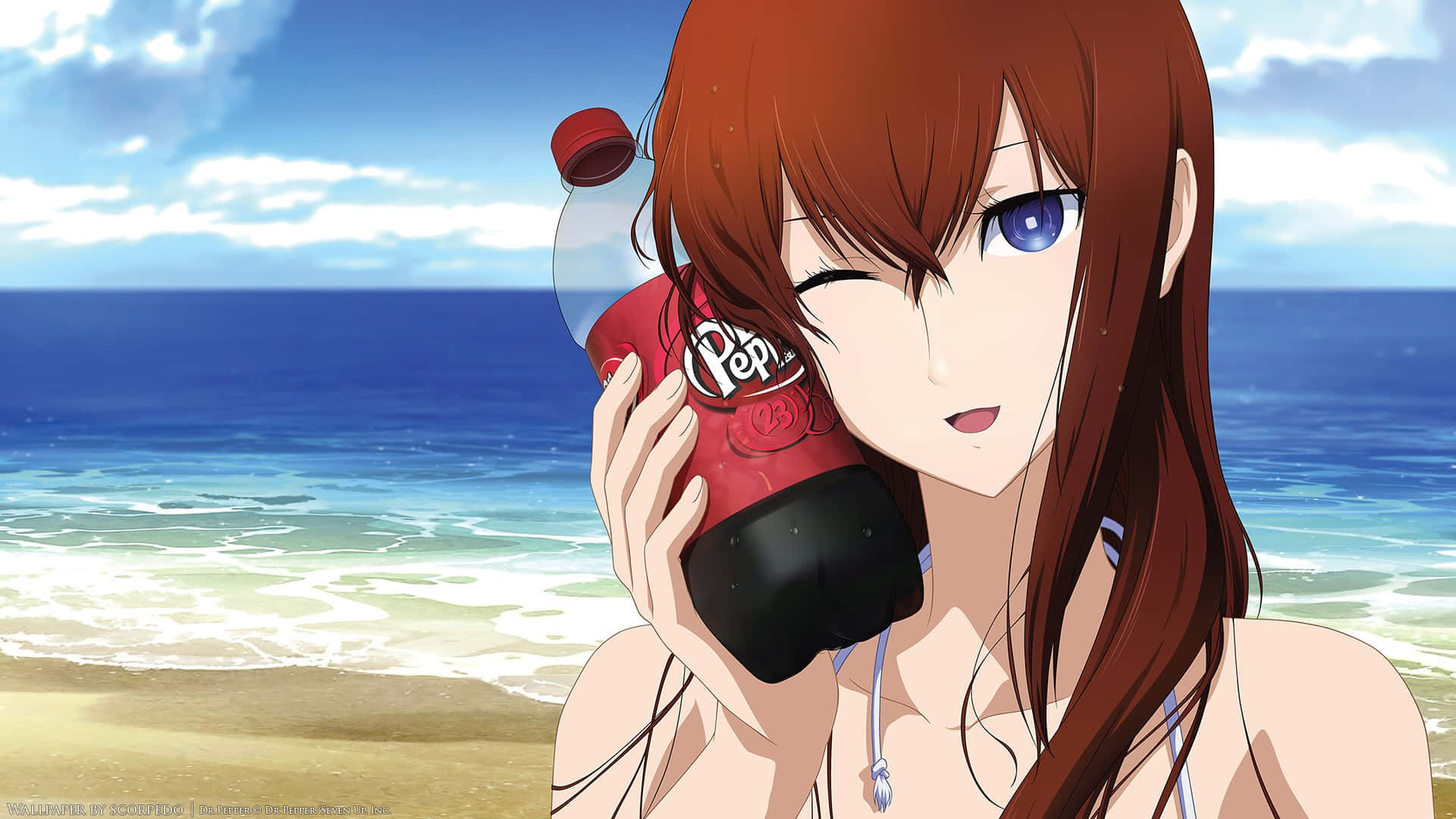 A Girl With Long Hair And Red Hair Is Holding A Coca Cola Bottle Wallpaper