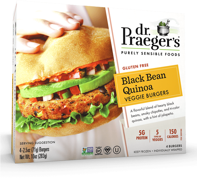 Dr Praegers Black Bean Quinoa Veggie Burgers Box PNG