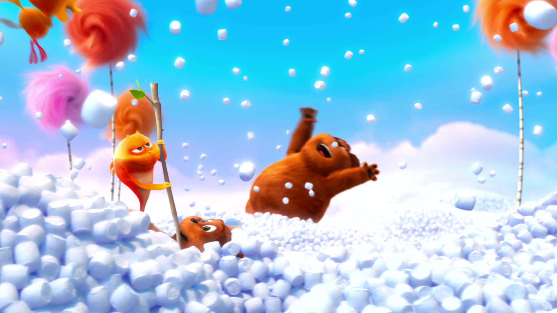 A Group Of Animals Are Playing In The Snow