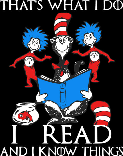 Dr Seuss Characters Reading PNG