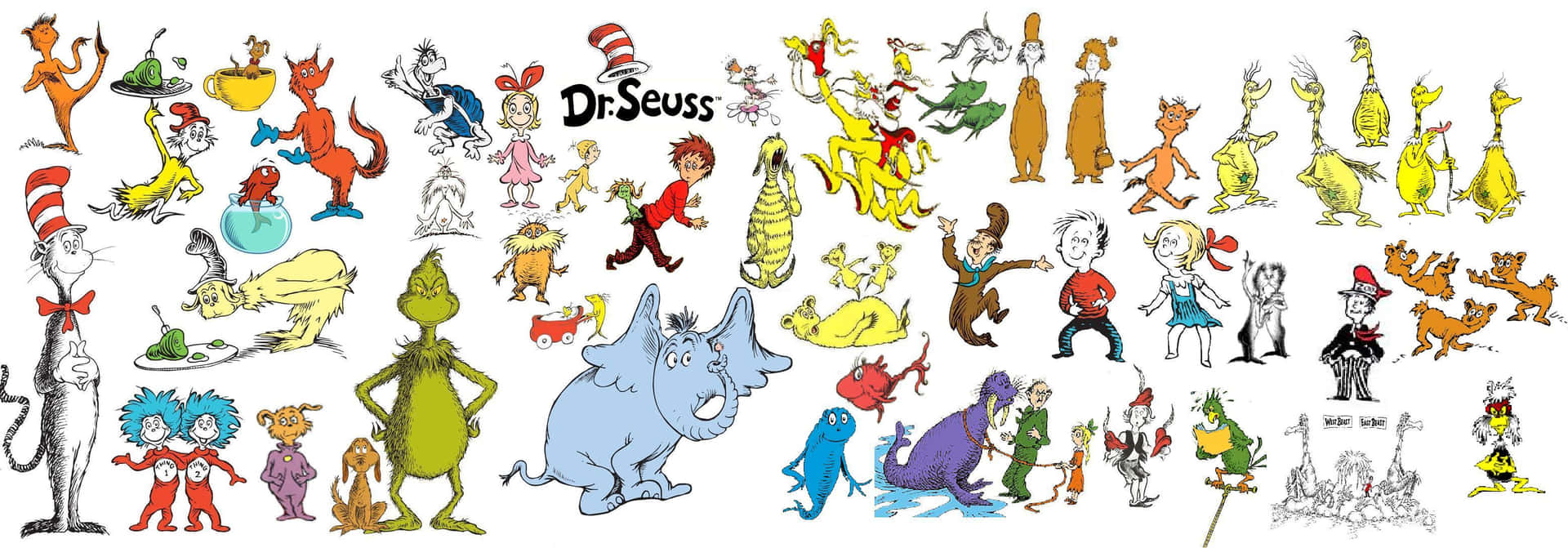 Increíbleilustración De Los Personajes De Los Libros De Dr. Seuss Para Fondos De Pantalla De Computadora O Móvil. Fondo de pantalla