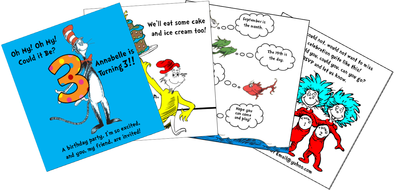 Dr Seuss Theme Birthday Invitation Cards PNG