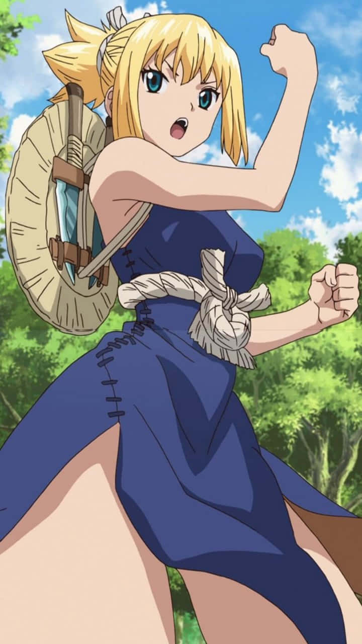 Dr. Stone's Kohaku Wielding Her Sword In Battle Wallpaper