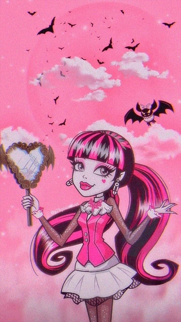 Draculaura Monster High Character Pink Background Wallpaper