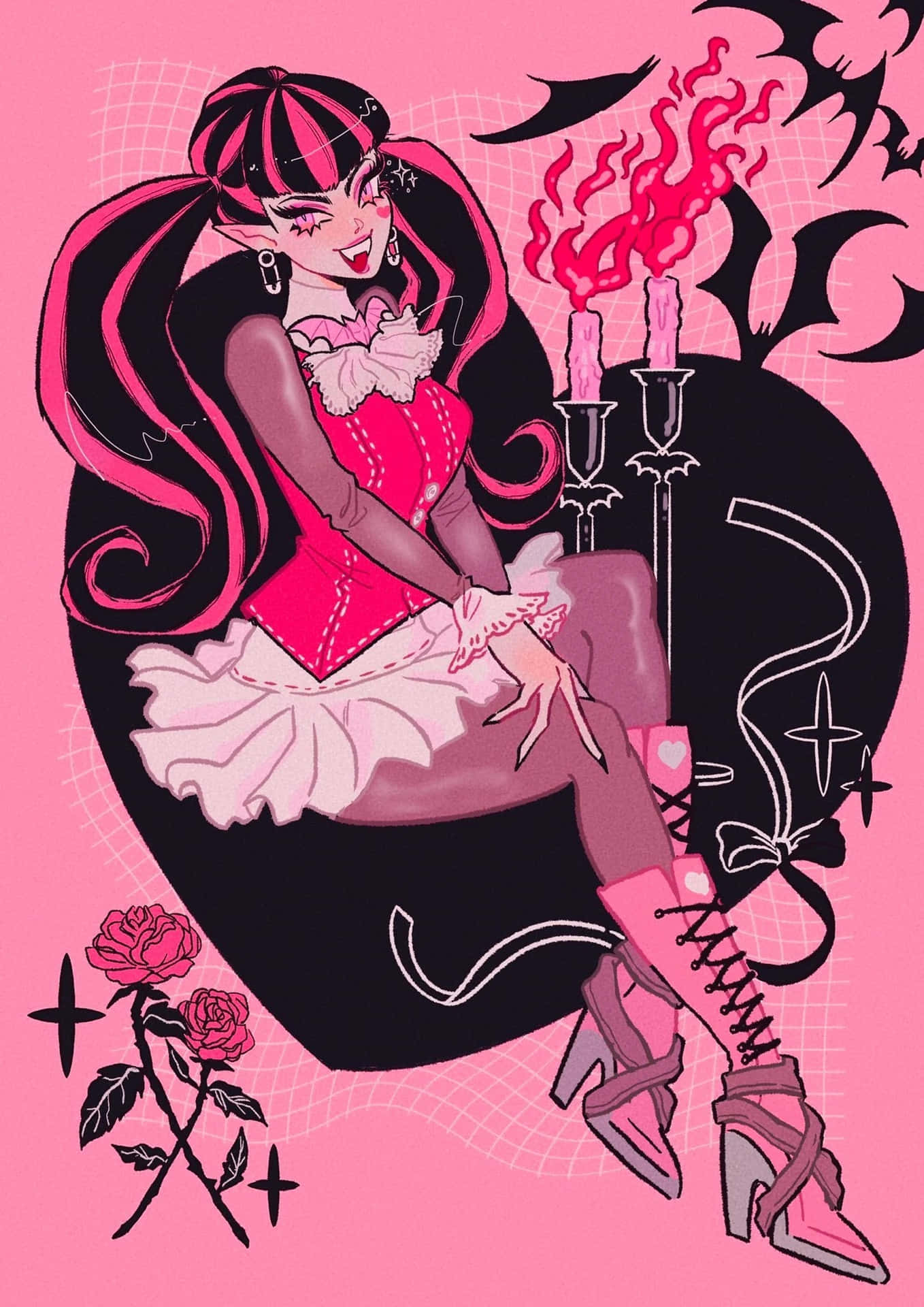 Draculaura Pink Gothic Illustration Wallpaper