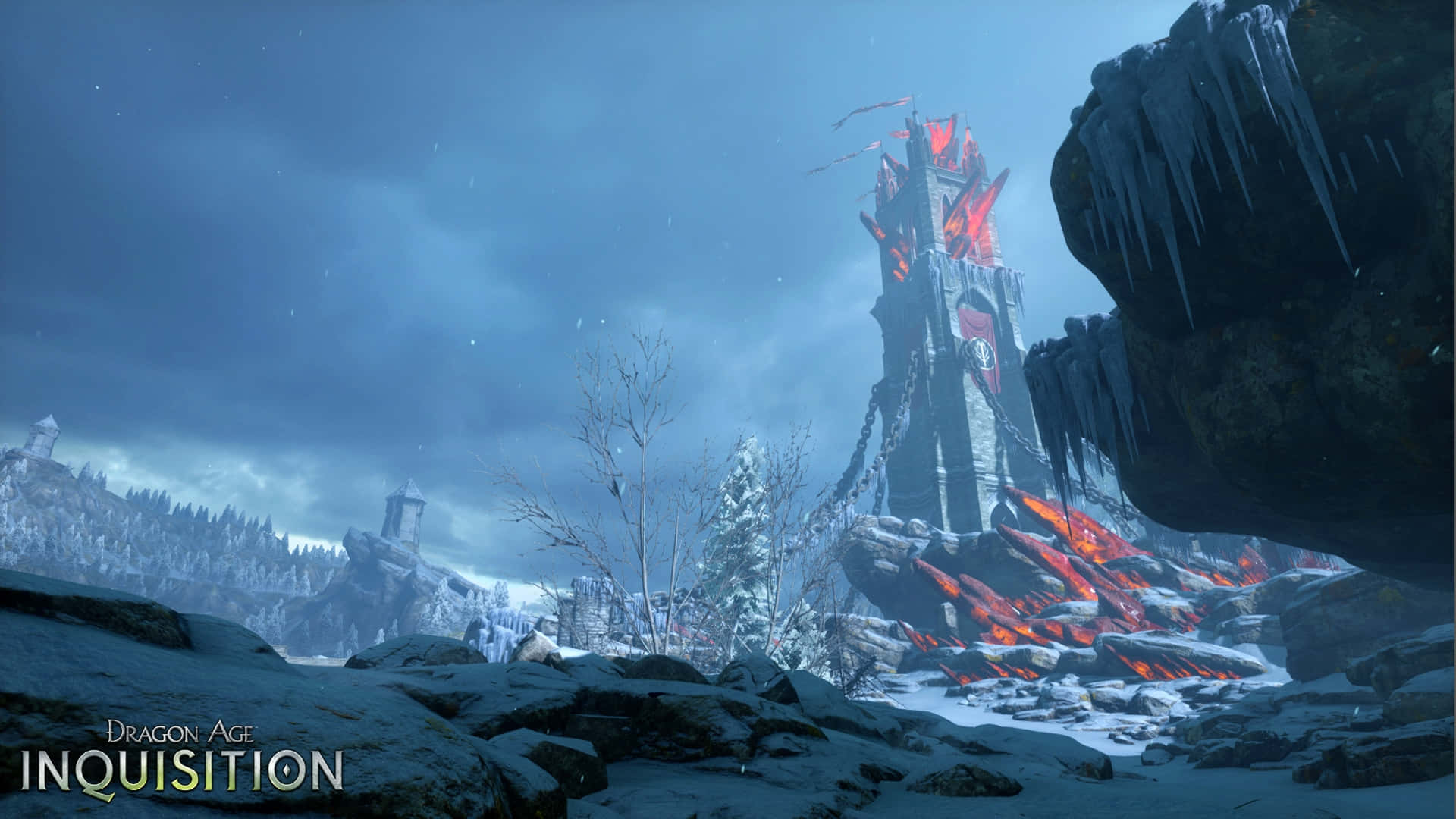 A group of heroes bravely venture into the unknown in Dragon Age Inquisition.