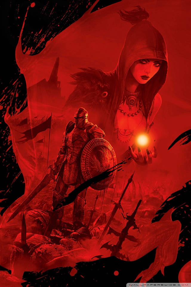 A Red And Black Image Of A Woman With A Sword Wallpaper