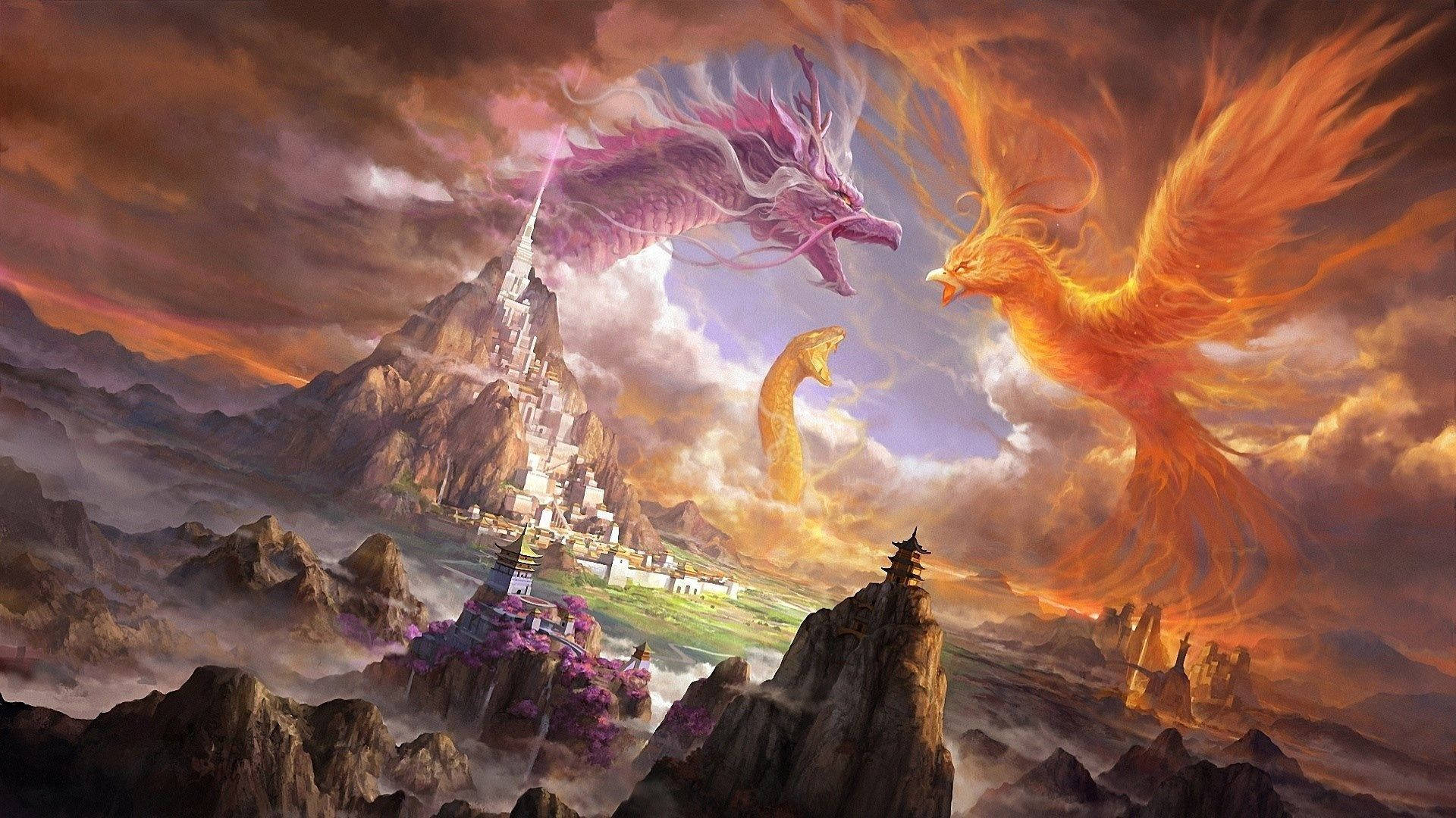 The Legendary Phoenix and Dragon Wallpaper