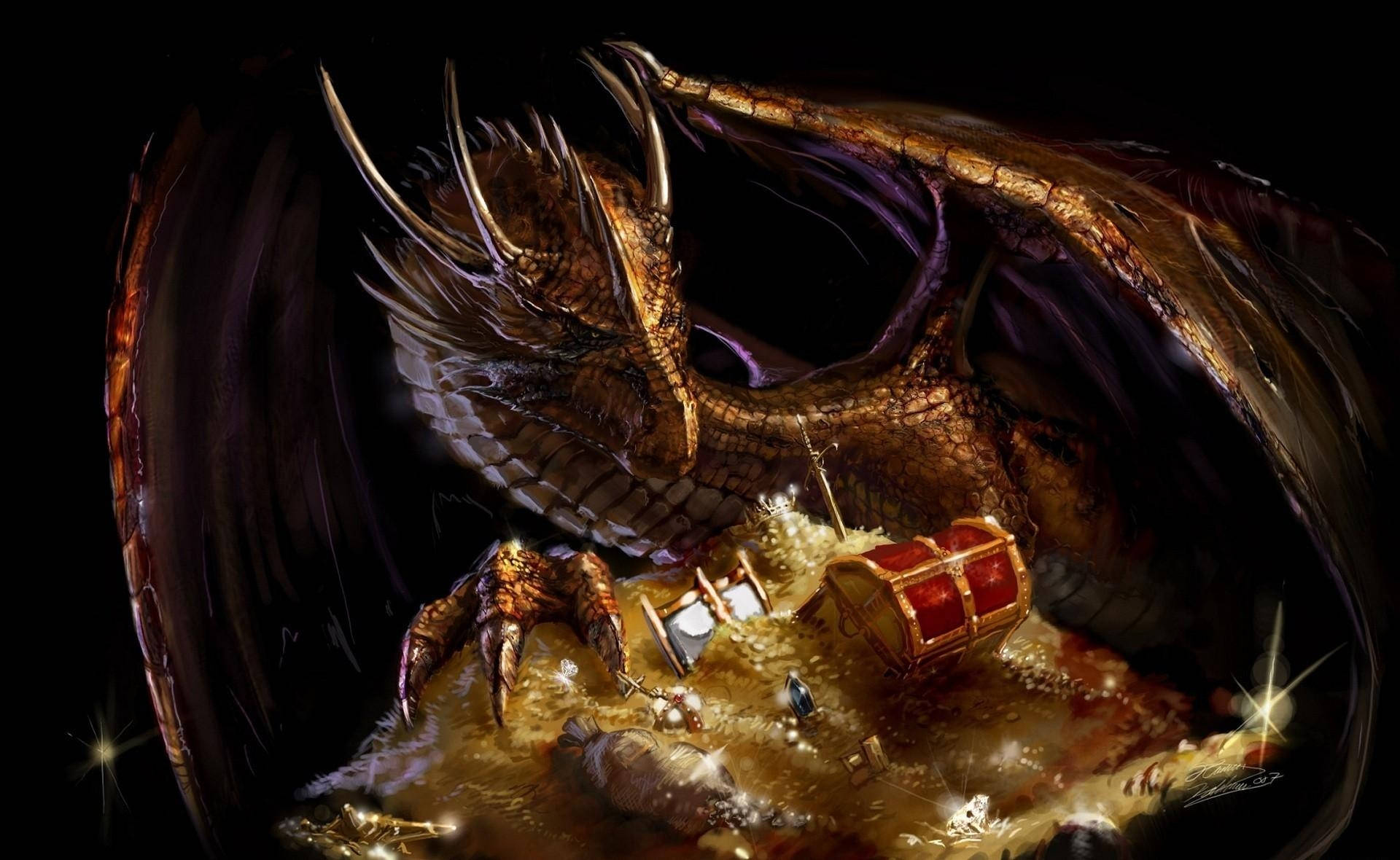 “A Dragon Guarding its Treasure” Wallpaper