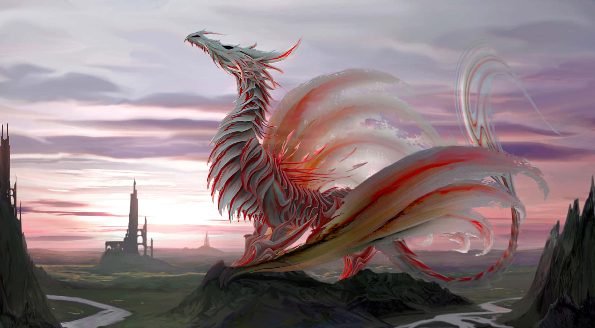 Mystical dragon against vibrant background