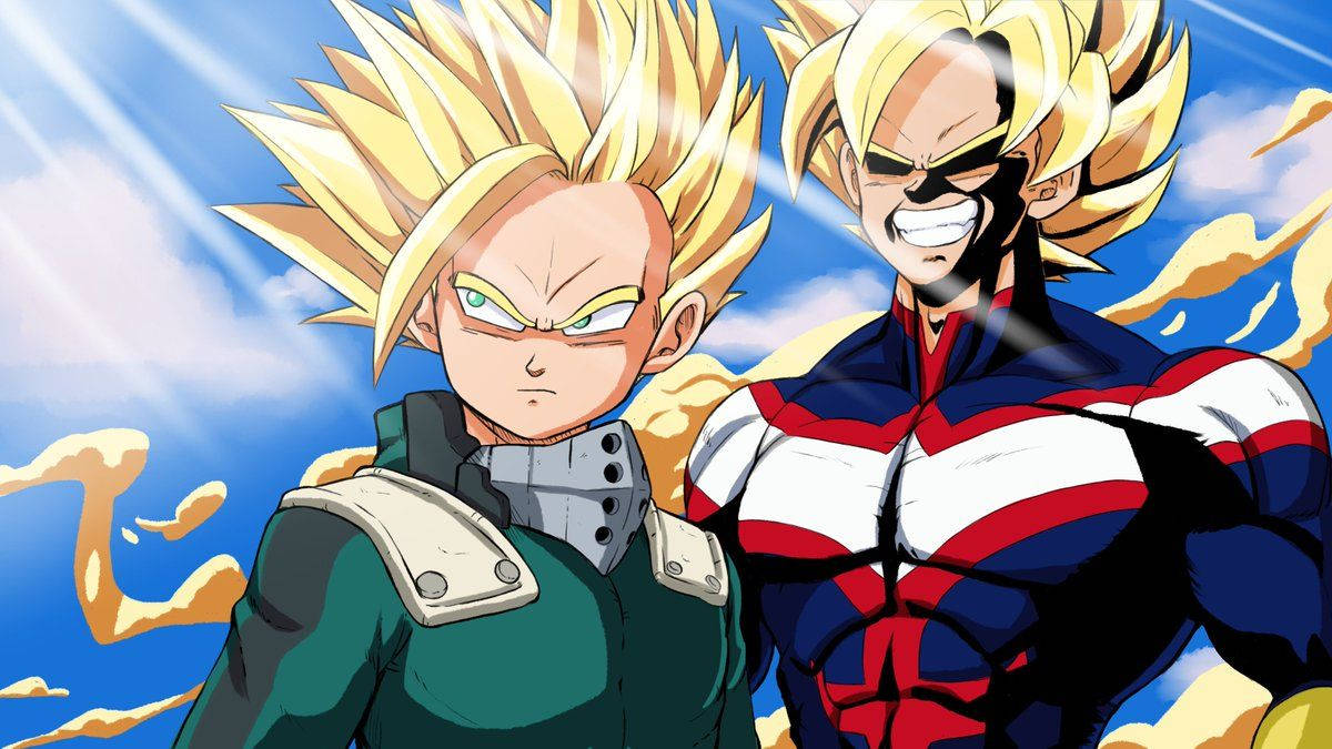 The Collaboration between Modern and Classic Anime: Dragon Ball and My Hero Academia Wallpaper