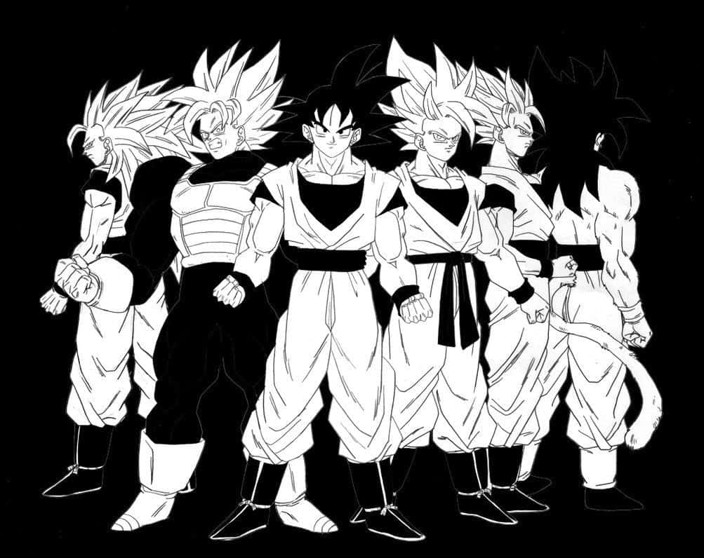 Goku and Vegeta, two powerful fighters in "Dragon Ball Black And White", ready for battle. Wallpaper