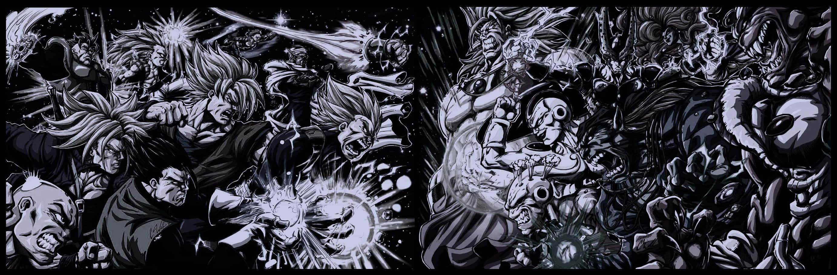 Experience the Excitement of Dragon Ball Black And White Wallpaper