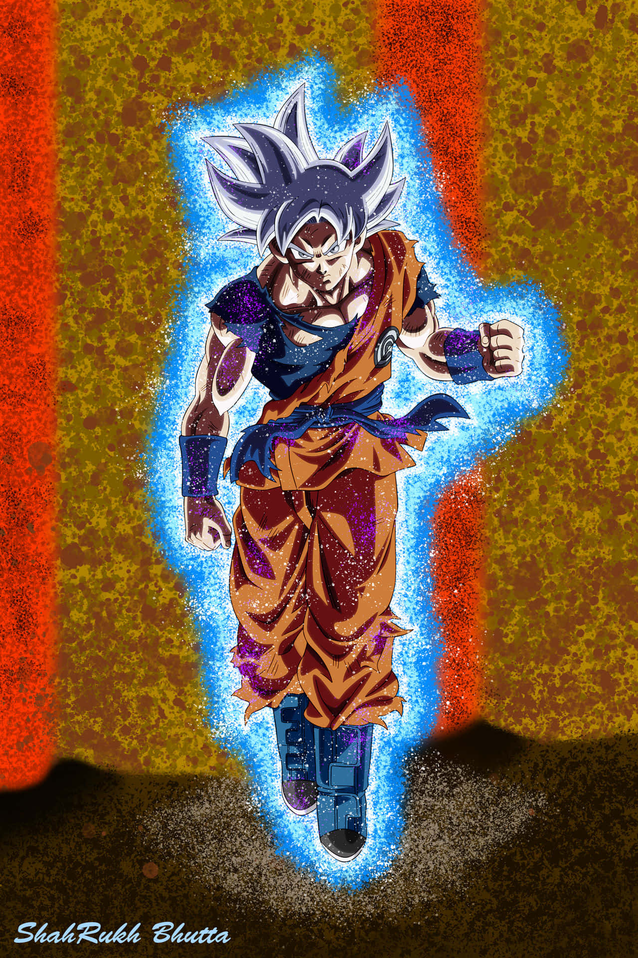 "Goku unleashing his Ultra Instinct power against an unknown enemy." Wallpaper