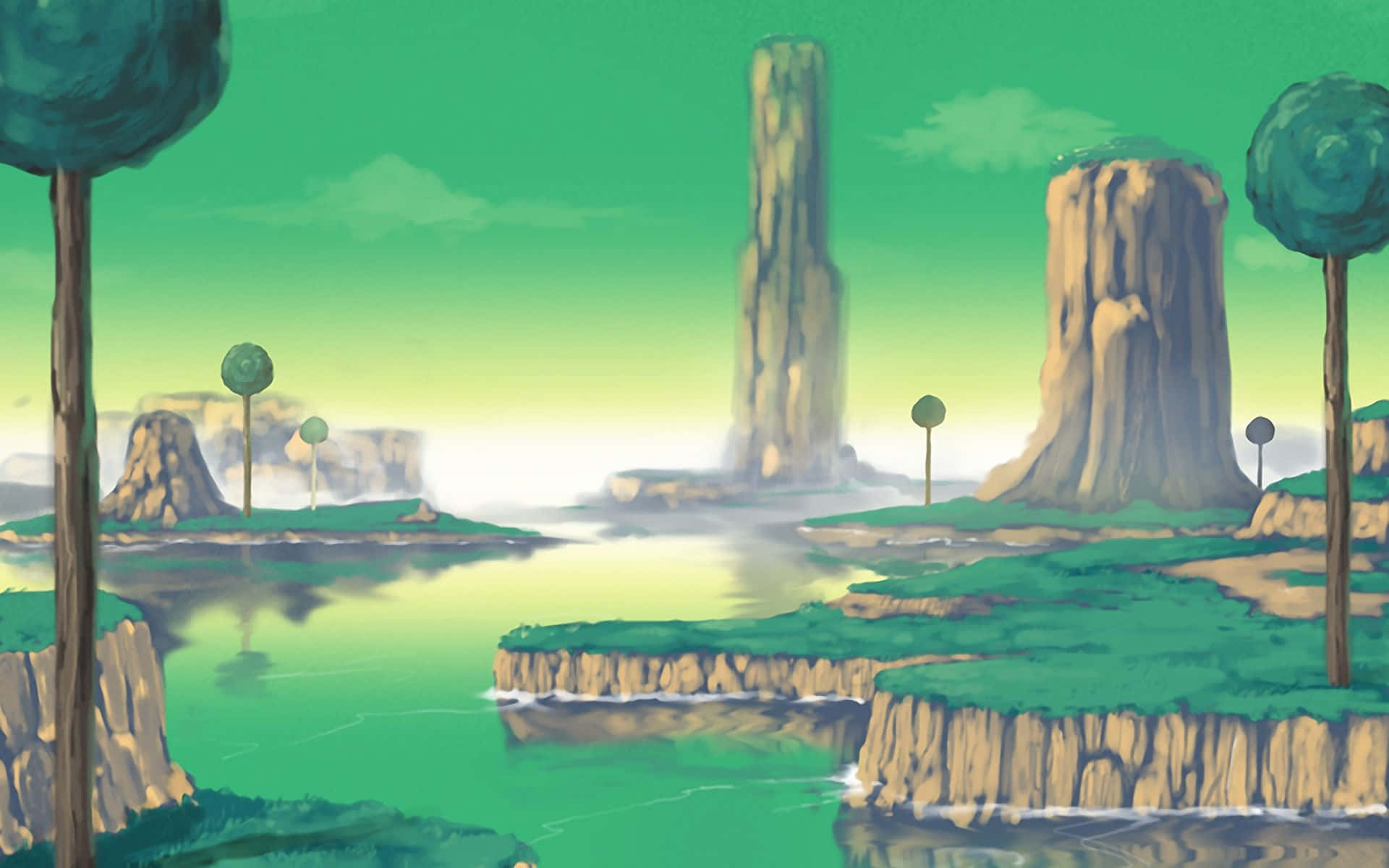 Udforsk den smukke landskab fra Dragon Ball. Wallpaper