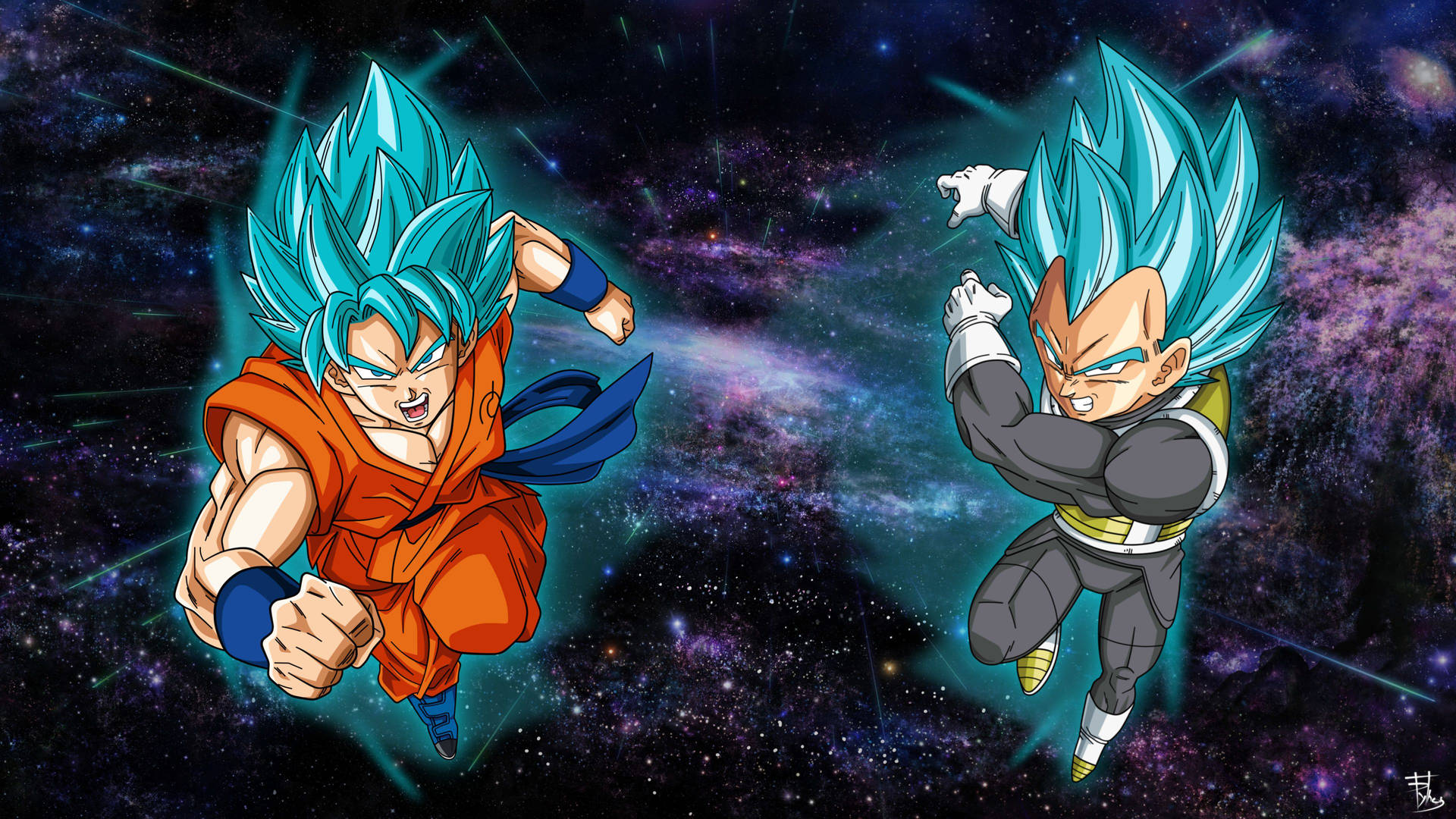 Goku and Vegeta, two of Dragon Ball Super's main heroes, come together in a display of strength and courage. Wallpaper