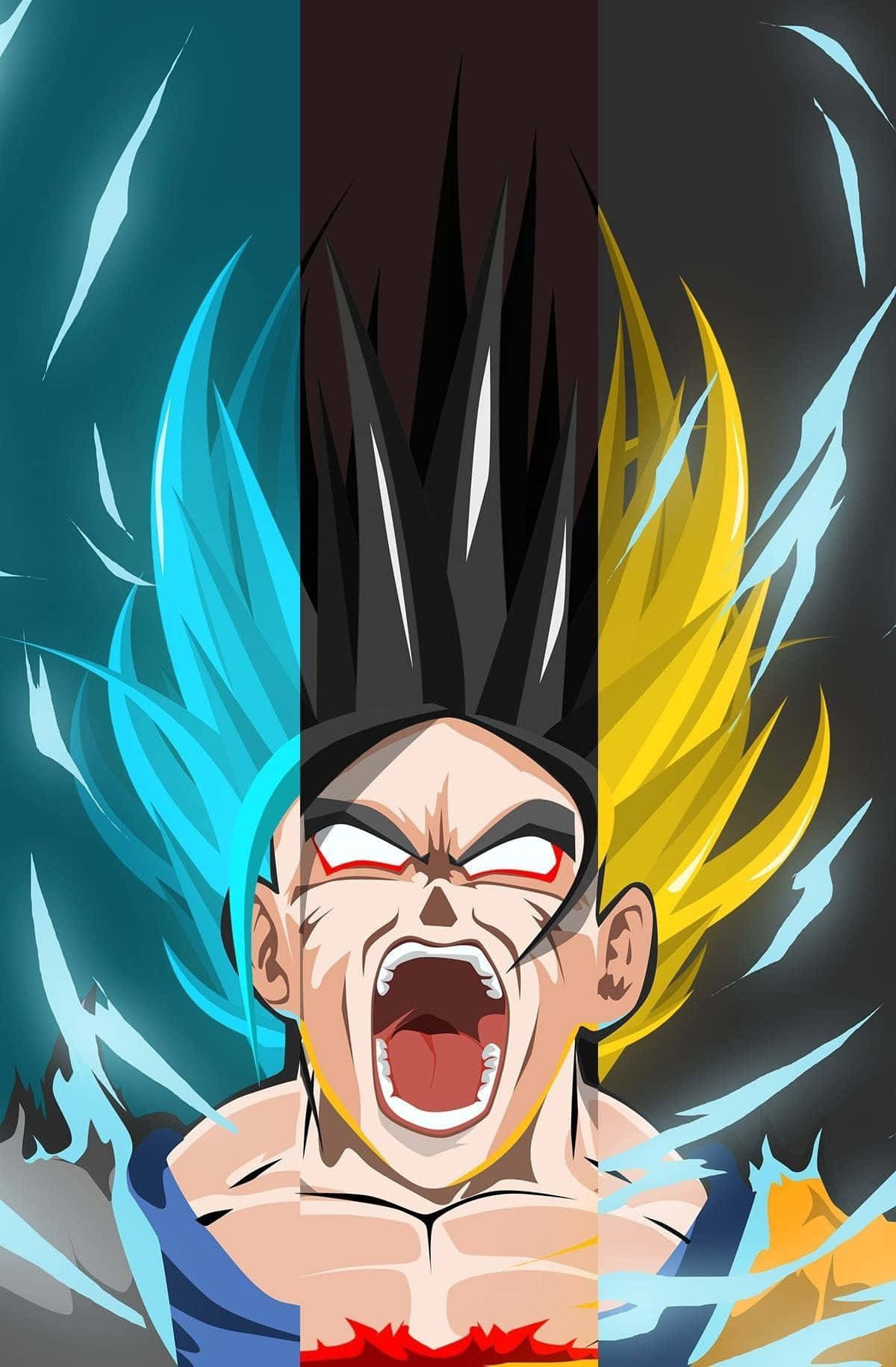 Artegráfico De Goku En Sus Formas Super Saiyan En Dragon Ball Super Para Iphone. Fondo de pantalla