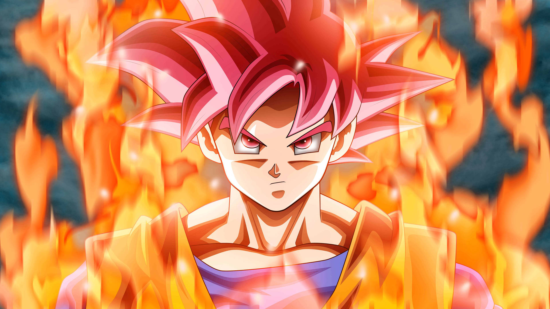 The powerful Saiyan Goku unleashes his strength in the epic anime series Dragon Ball Super. Wallpaper