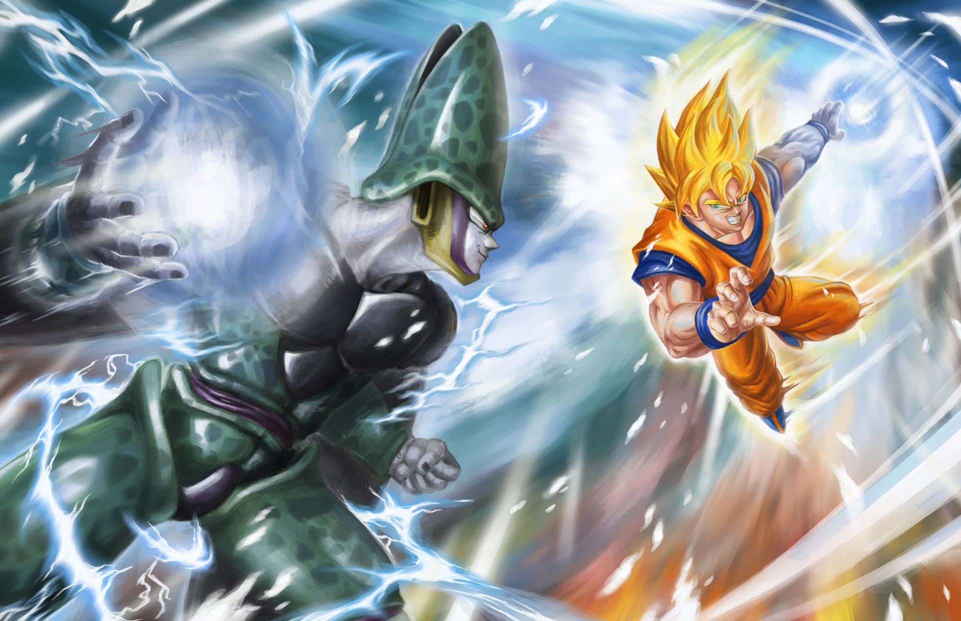 Intense Battle between Goku and Vegeta in Dragon Ball Z