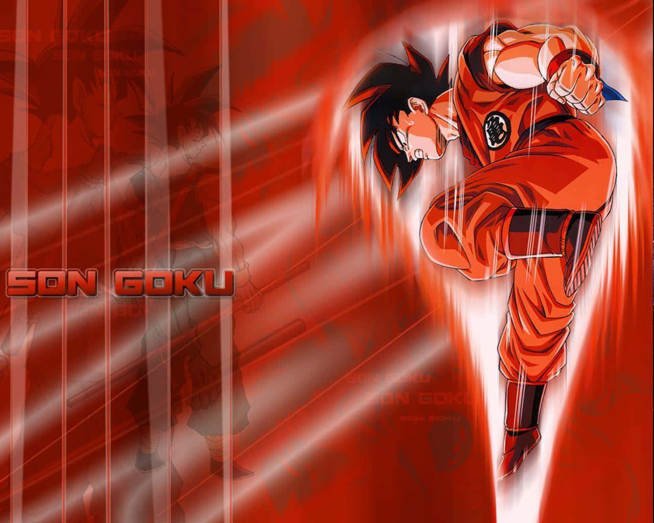 Dragon Ball Z Goku Pulando Contra Um Fundo Vermelho. Papel de Parede