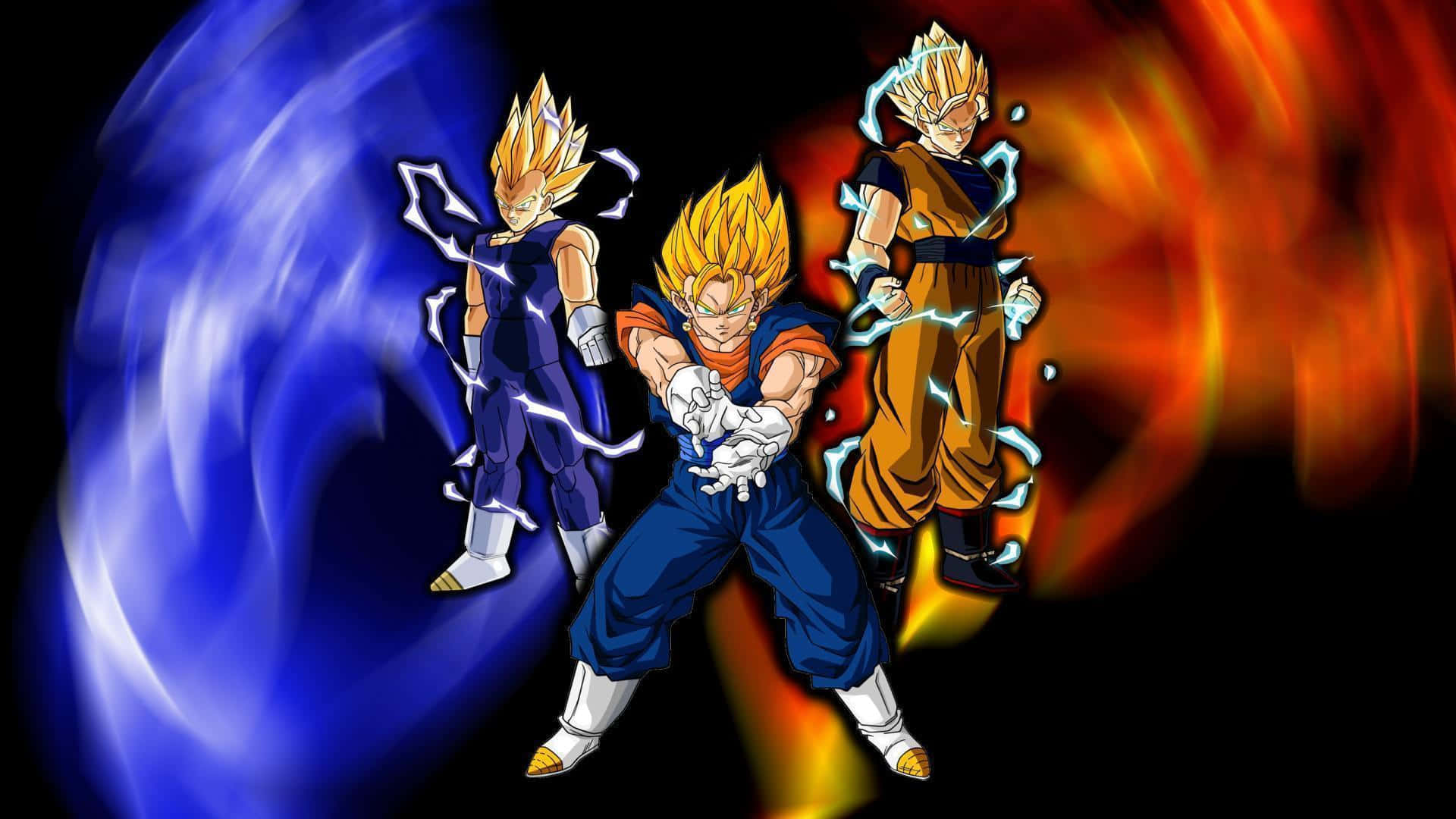 Dragon Ball Z Goku med Vegeta og Vegito Army i en episk kampscen Desktop Hintergrund Wallpaper