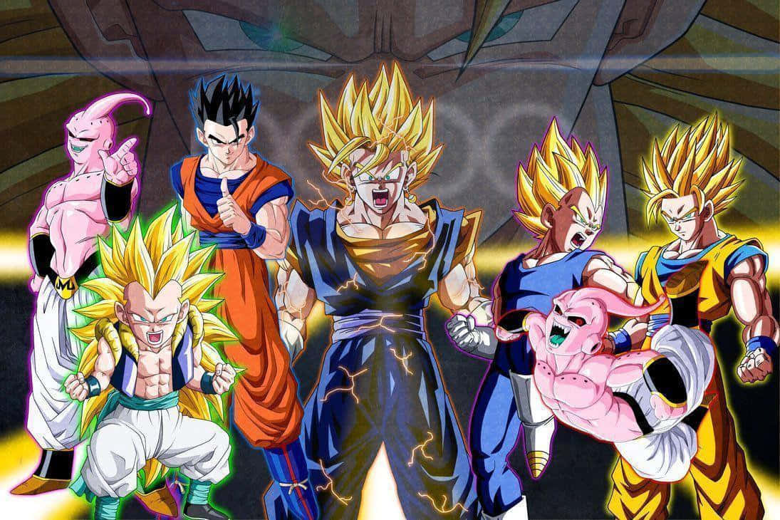 All-Star Characters Unite for an Epic Battle Scene in Dragon Ball Z Kai Wallpaper