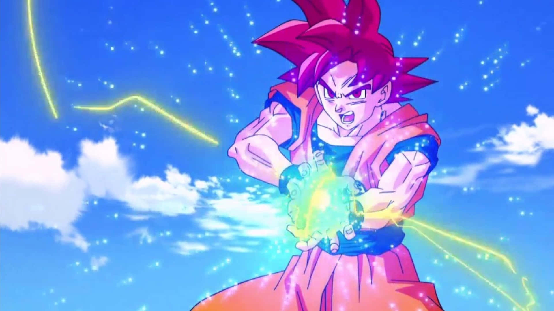 Dragonball Z Super Saiyan Goku Präsentiert Stolz Seine Kräfte Über Dem Himmel. Wallpaper