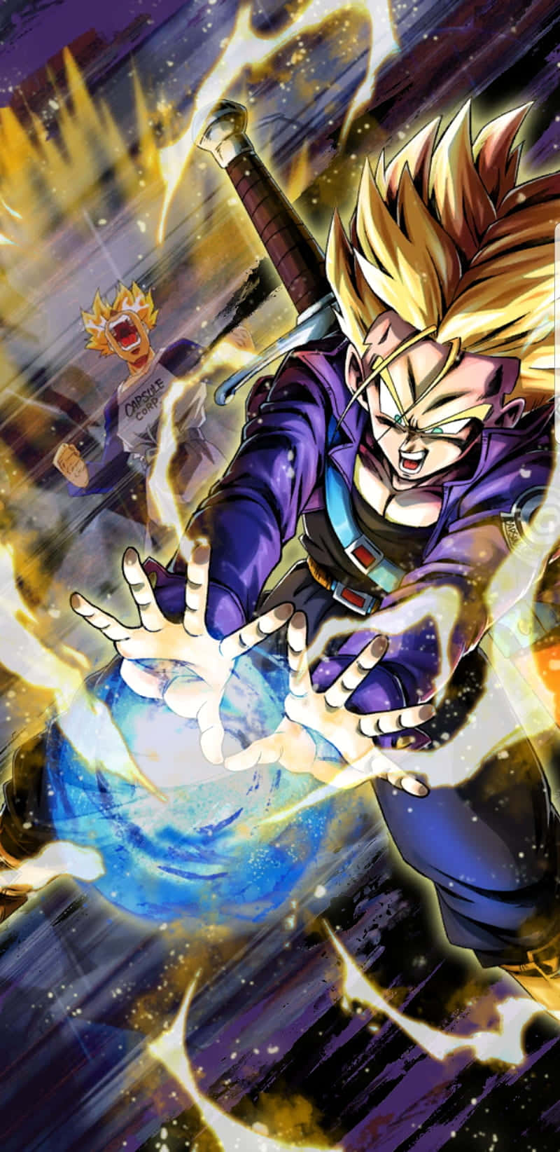 Trunks from the anime Dragon Ball Z locks eyes with the approaching enemy. Wallpaper