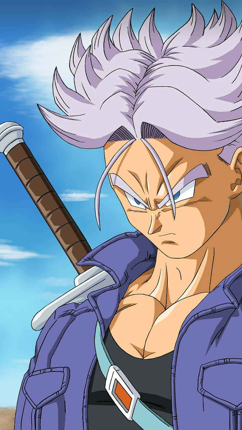 Trunks, the son of Vegeta, unleashes a powerful energy attack in Dragon Ball Z. Wallpaper