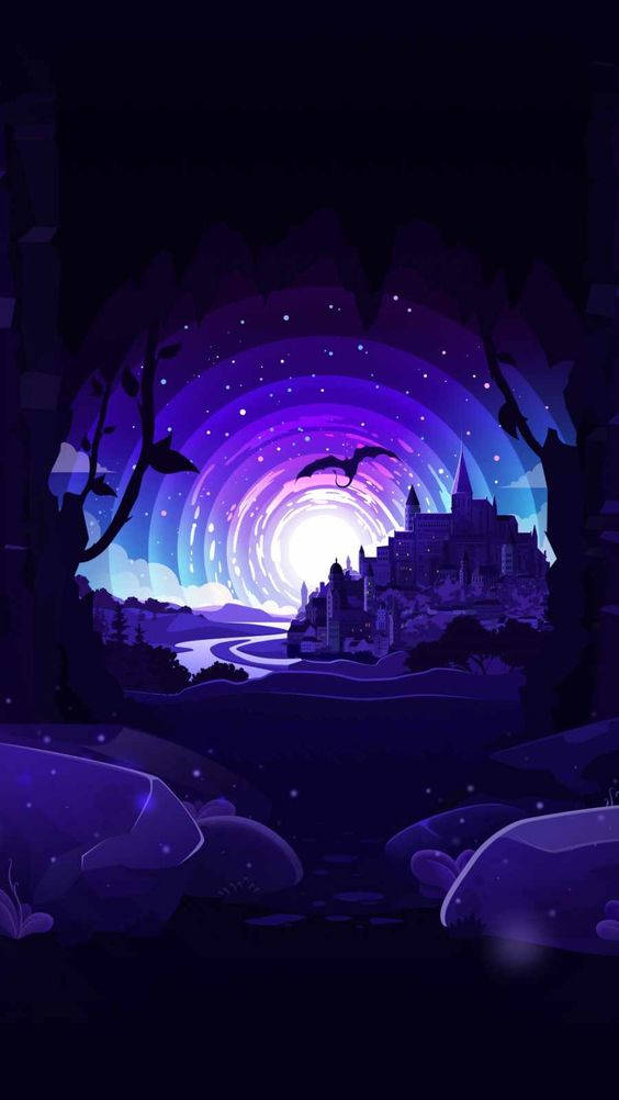 Dragon Castle In Dark Neon Iphone Wallpaper