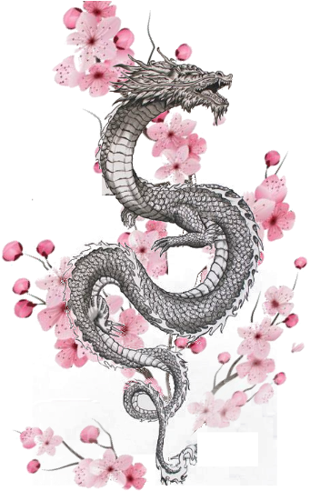 Dragon Cherry Blossom Tattoo Design PNG