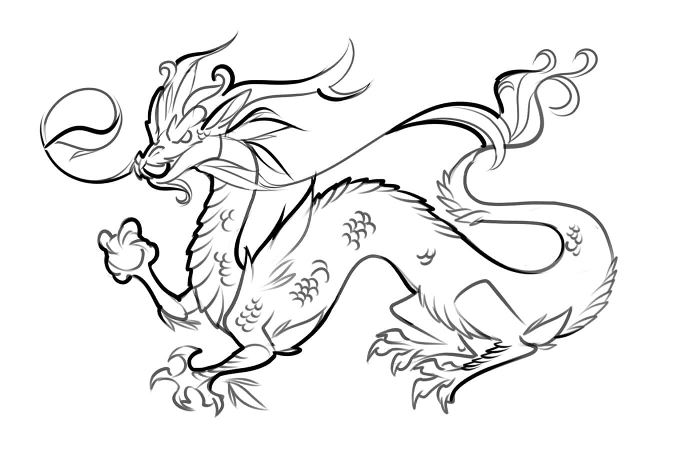 A Dragon With Long Hair And A Horn