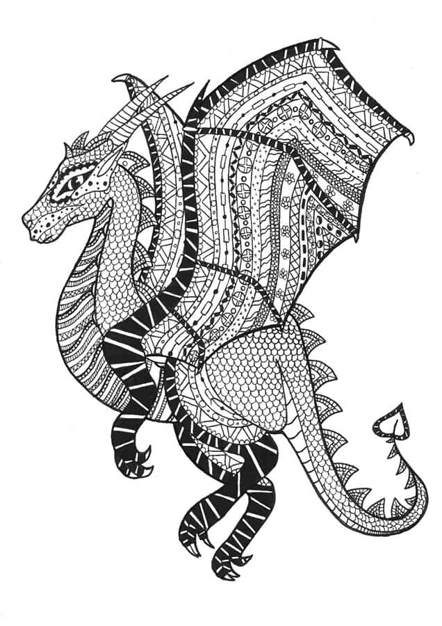 Colorful Dragon on a Coloring Page