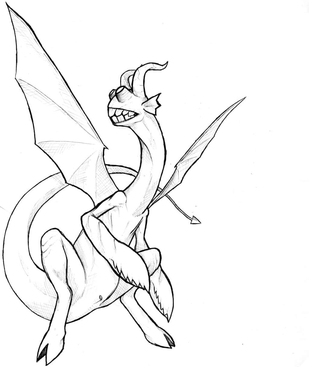 A Drawing Of A Dragon With Wings