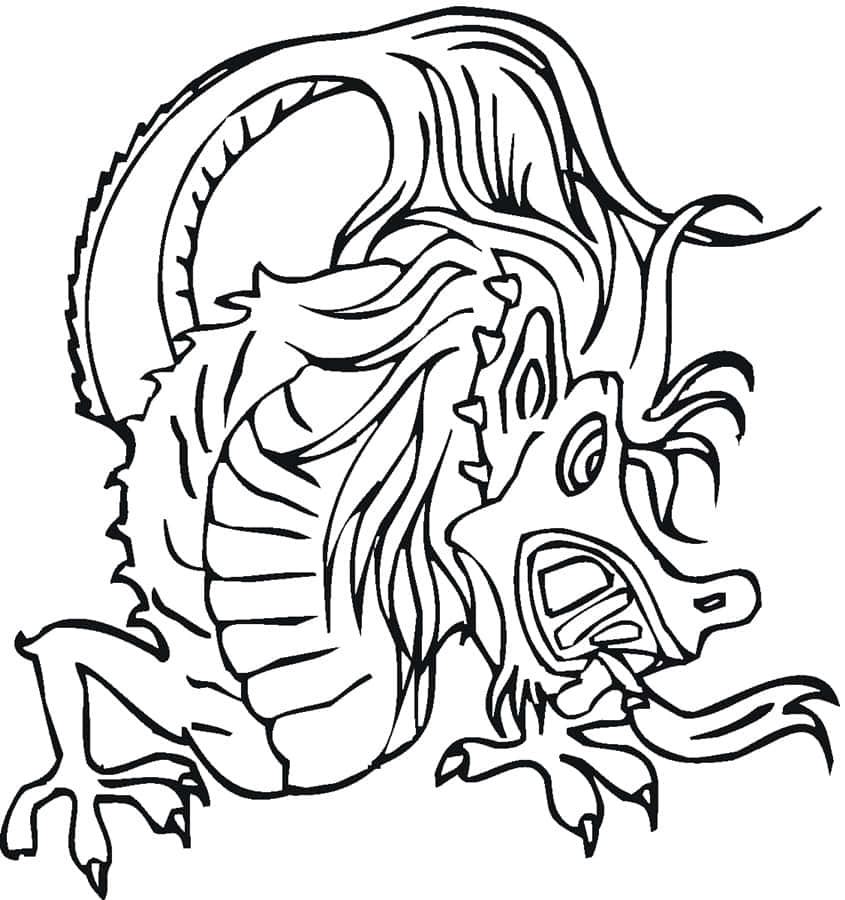 A Dragon Coloring Page With A Long Tail