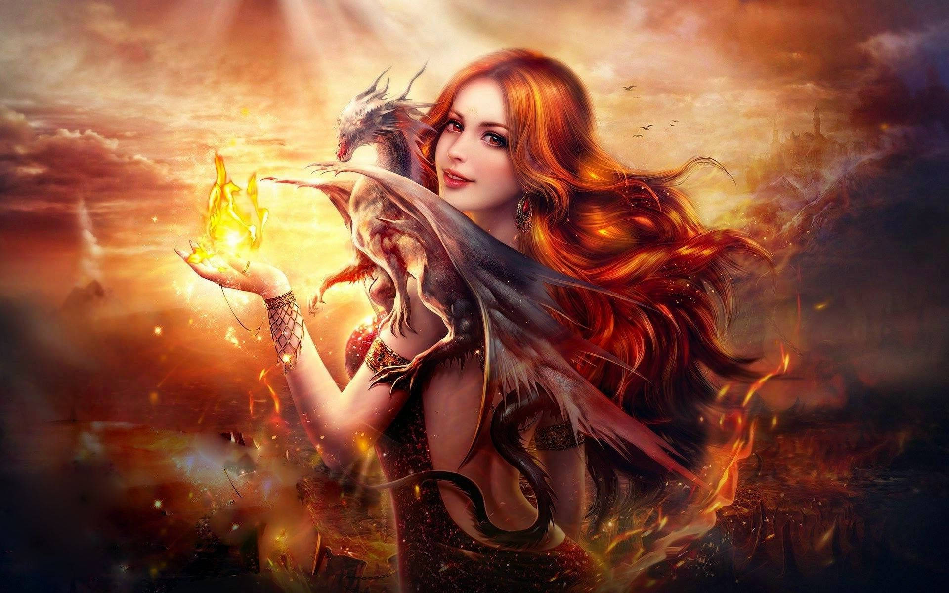 Dragon Fire Fantasy Girl Wallpaper