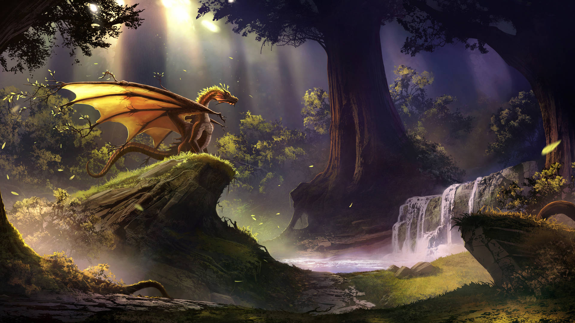 Dragon In An Enchanted Forest Background
