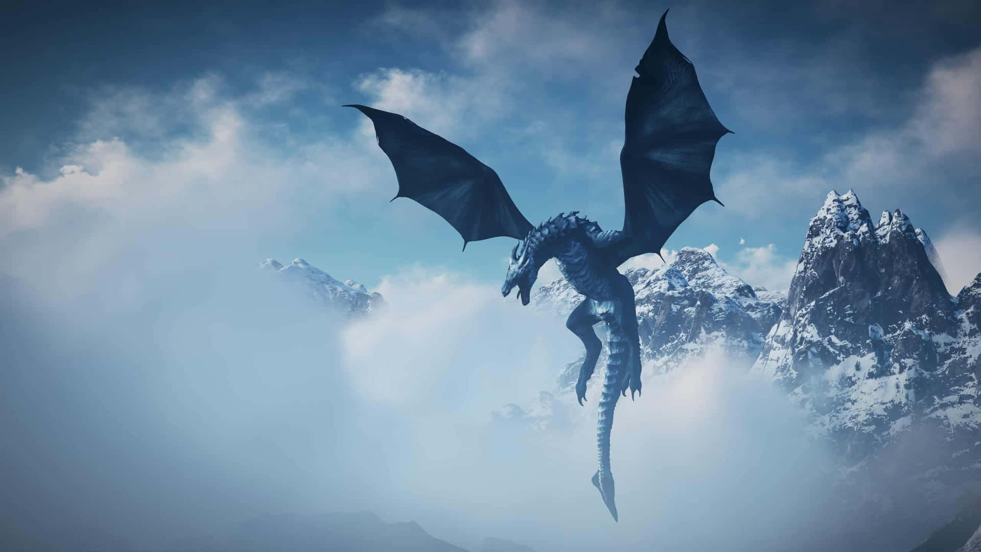 Mystic Blue Dragon Gliding Through a Misty Forest