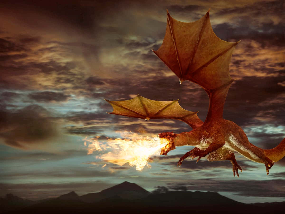 "A powerful dragon flies through the sky, ready to take on any challenge"
