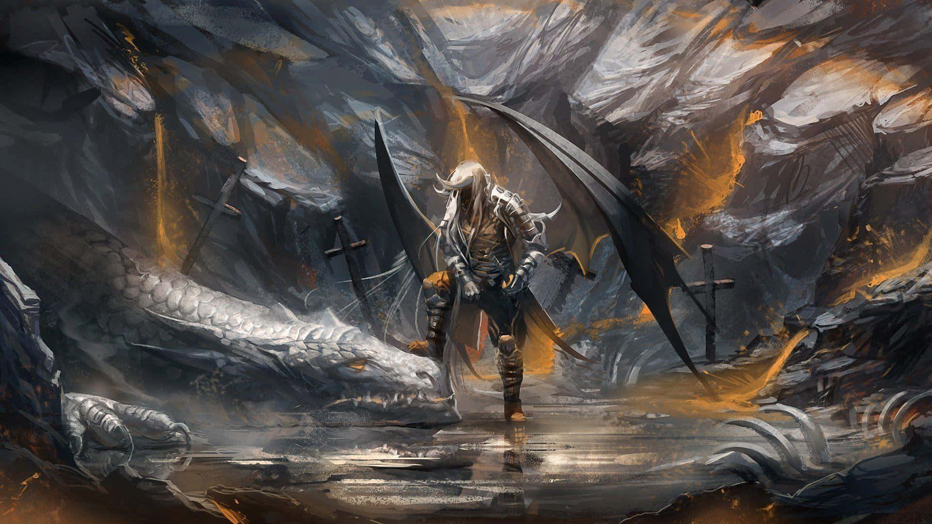 The fierce Dragon Slayer Ornstein poised for battle. Wallpaper
