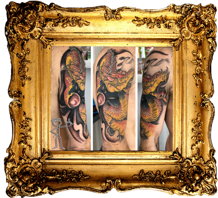 Dragon Tattoo Arm Reflectionin Ornate Frame PNG