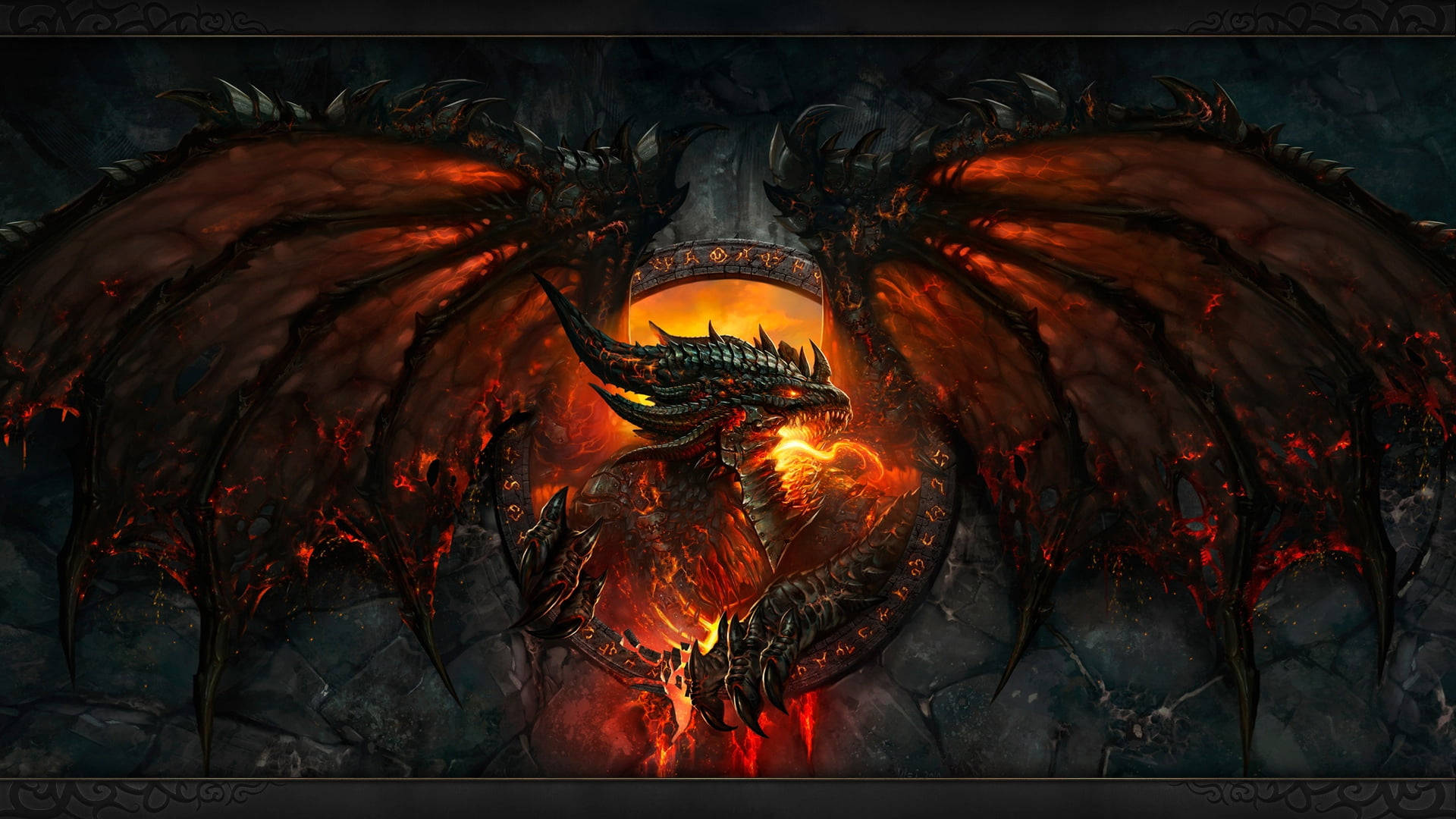 Dragon With Burning Wings Wallpaper