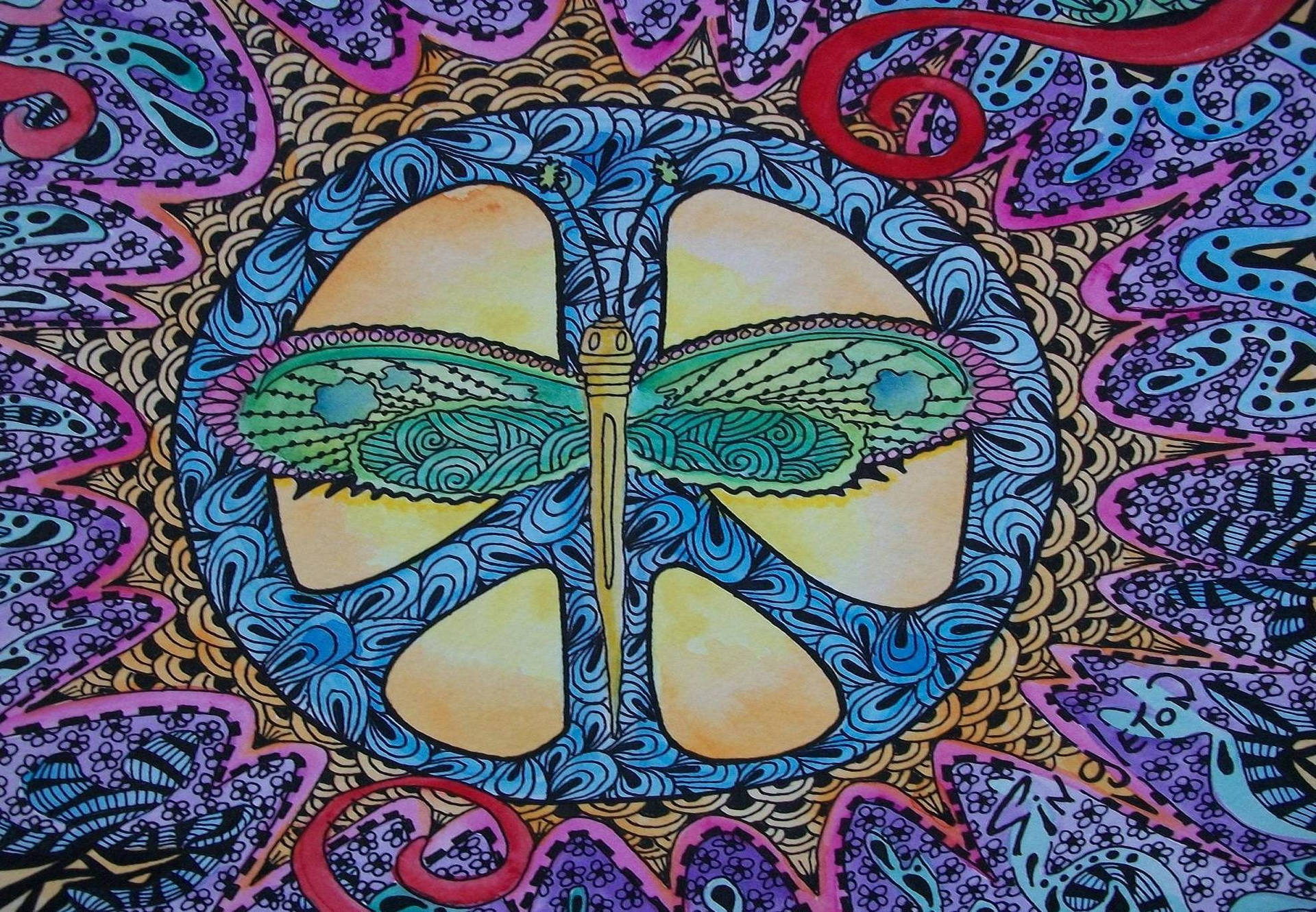 Dragonfly Peace Mandala Background