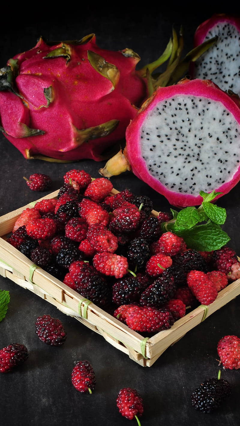 Dragonfruit Blackberry Raspberry Fruit Food Photography Wallpaper