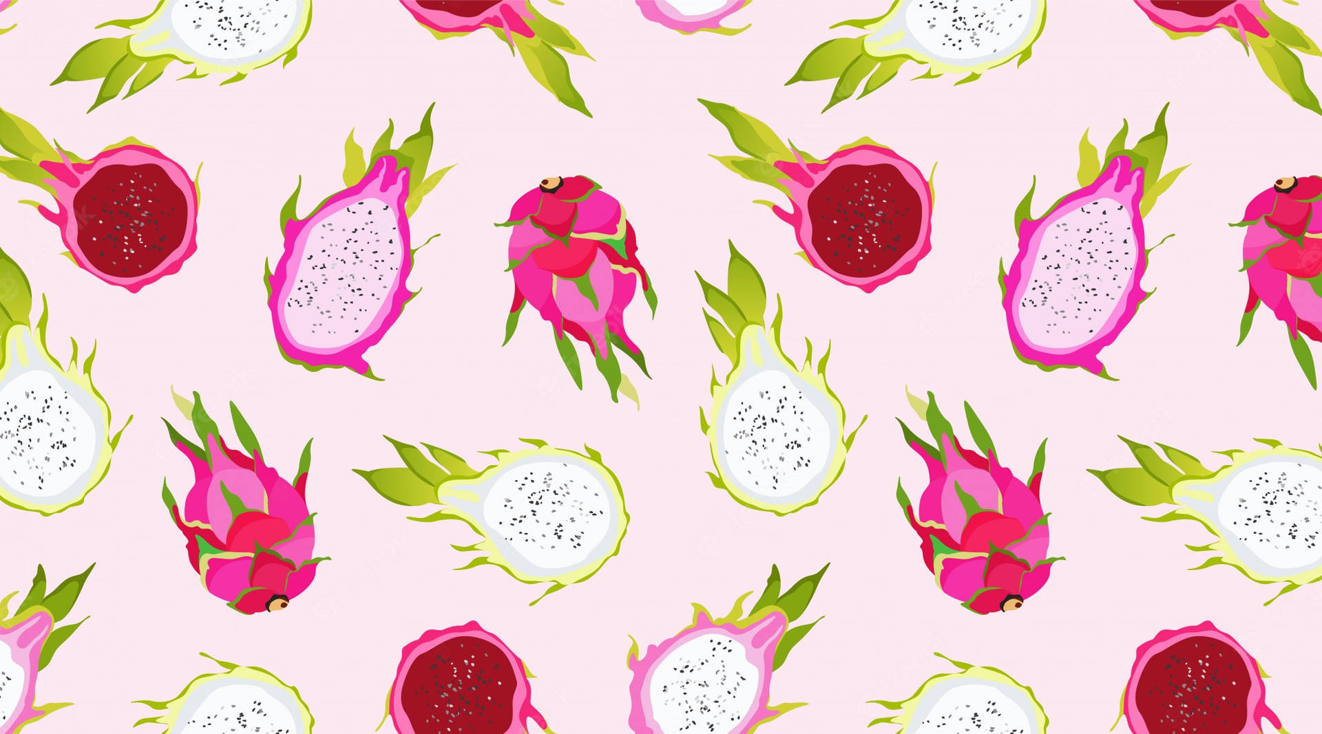 Dragonfruit Half Slices Pink Pattern Digital Art Wallpaper