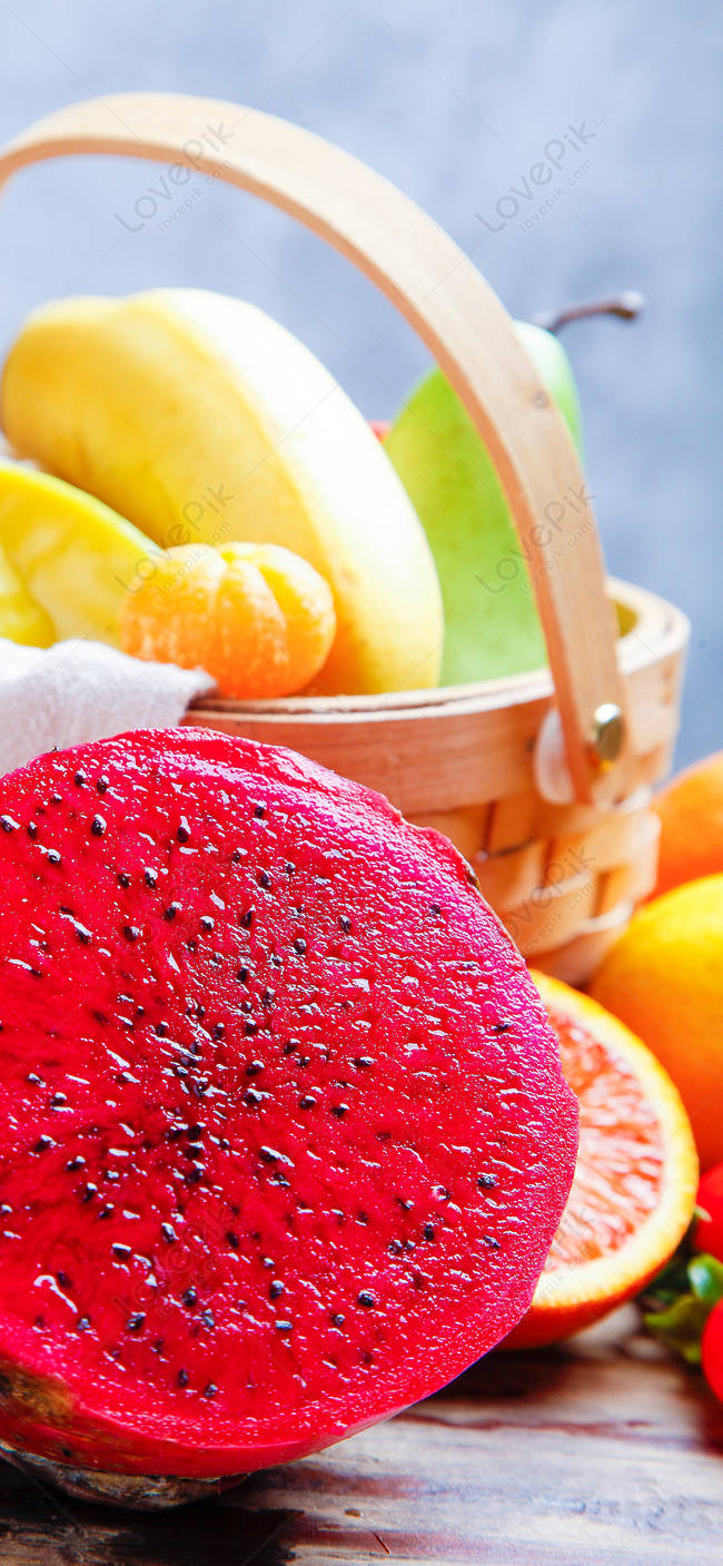 Dragonfruit Orange Mango Fruit Basket Wallpaper