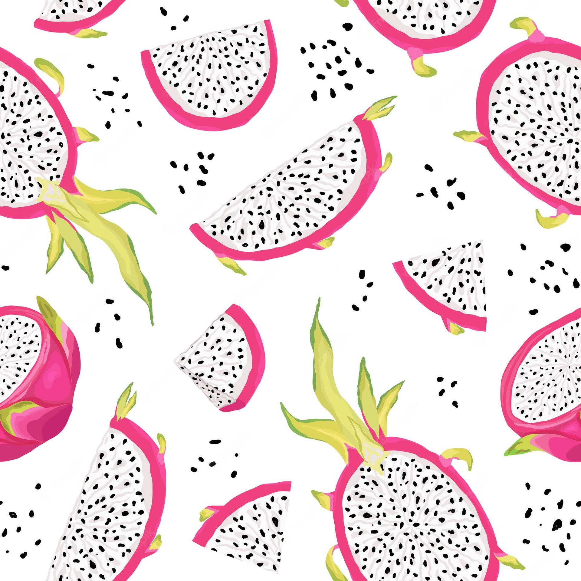 Dragonfruit Slices Pattern White Background Wallpaper