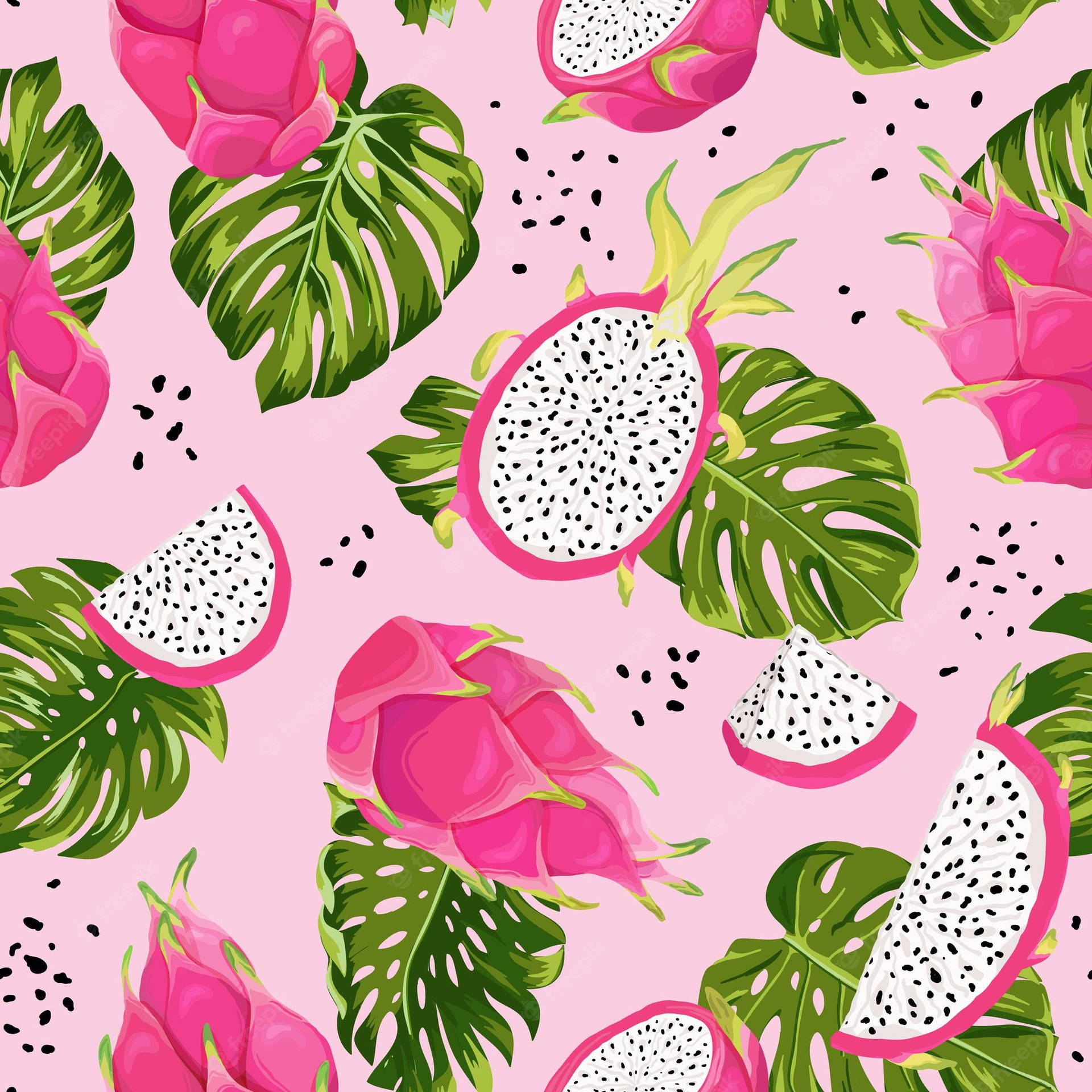 Dragonfruit Tropical Pattern Cute Background Wallpaper