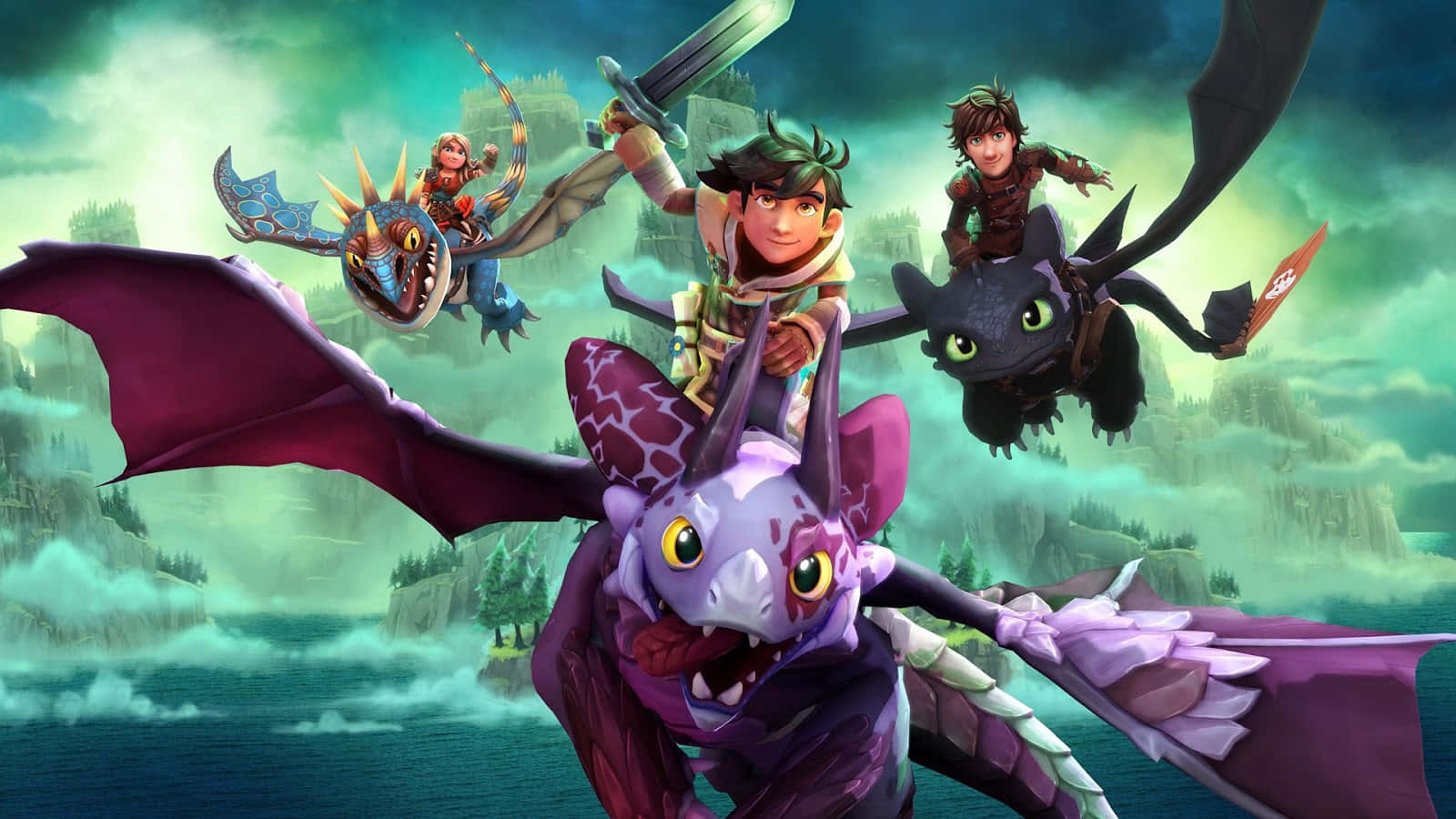 Dragons Riders Of Berk Hiccup With Other Dragons Wallpaper